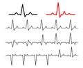 Set Lines heartbeat normal. Line cardiogram heart on white background.