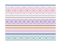 A set of lines from traditional folk elements of embroidery. Folklore decorative cross-stitch with stylized flowers. Vector Royalty Free Stock Photo