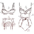 Set of lingerie elements.