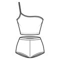 Set of lingerie - One shoulder cami bra and control briefs panties technical fashion illustration with high waist