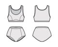 Set of lingerie - sport bra and panties technical fashion illustration with normal waist, rise. Flat brassiere template