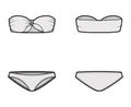 Set of lingerie - strapless tie bra and bikinis panties technical fashion illustration swimwear. Flat brassiere apparel