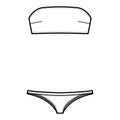 Set of lingerie - tube bra and tangas panties technical fashion illustration with strapless, hook-and-eye closure. Flat