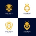 Set of Lion shield logo design template ,Lion head logo ,Element for the brand identity ,Vector illustration Royalty Free Stock Photo