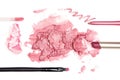 Set of lip makeup cosmetics pink color on white Royalty Free Stock Photo