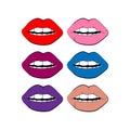 Set of multicolored lip symbol isolated on white background. linear icon illustration. Woman`s lips drawing