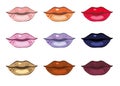 Set of lips different colors on white