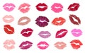 Set of Lipstick kiss prints vector isolated. Royalty Free Stock Photo