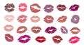 Set of Lipstick kiss prints vector isolated. Royalty Free Stock Photo