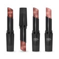 Set of lipsticks of colors from Brown to bodily, lipsticks with glittering texture on white background, vector EPS 10 illustration