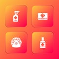 Set Liquid antibacterial soap, Virus statistics on laptop, Earth with medical mask and icon. Vector