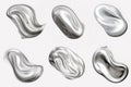 Set of liquid chrome sparking deformed drops on white background, abstract art decoration