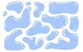 Set of liquid organic shapes, irregular forms, and abstract amoeba-like blobs. Blue psychedelic curvy and wavy figures. Vector
