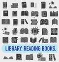 A set of literature in the library. Dark full icons of books and textbooks. Library. Vector illustration