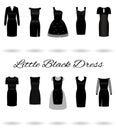 Set of little black dresses in different styles. Cocktail dresses.