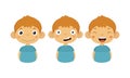 Flat vectoer set of little boy with different emotions. Smiling, confused and laughing. Cute kid character Royalty Free Stock Photo