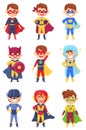 Set Of Little Boys In Costumes Of Comic Superheroes Vector Illustrations Cartoon Characters