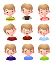 Set of little boys face with different expressions vector illustration