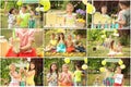 Set with little children selling tasty lemonade Royalty Free Stock Photo