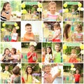 Set with little children selling tasty lemonade Royalty Free Stock Photo