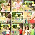 Set with little children selling tasty lemonade Royalty Free Stock Photo