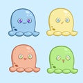 A set of little cute color monsters with different emotions. Royalty Free Stock Photo