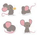 Set little cute mice in different poses, isolated white background.The year of the mouse. Funny mouses vector cartoon Royalty Free Stock Photo