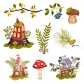 Set of little forest houses. Vector illustration on a white background. Royalty Free Stock Photo