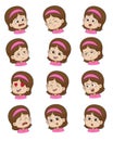 Set of Little girl face expression,vector illustrations isolated Royalty Free Stock Photo