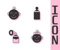 Set Little girl head, boy, Breast pump and Baby bottle icon. Vector Royalty Free Stock Photo