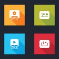 Set Live stream, Audio jack, MOV file and Repeat track music player icon. Vector