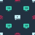 Set Live stream, Online play video and 3D word on seamless pattern. Vector Royalty Free Stock Photo