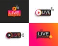 Set live stream symbols,icons with play button. Royalty Free Stock Photo
