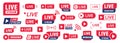 Set of Live stream or webinar icons. Colored button. Live event. Stream, webinar, chat. Vector illustration