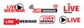 set Live webinar button, icon, emblem. Live webinar shortcut Royalty Free Stock Photo