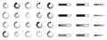 Set loading bar icons. Progress bar loading signs. Collection loading status bar in different design. Download progress icons