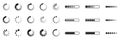 Set loading bar icons. Progress bar loading signs. Collection loading status bar in different design. Download progress icons