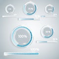 Set of loading bars and spinner bars with loading step numbe