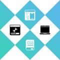 Set Loading data window, Books about programming, Software and Laptop icon. Vector Royalty Free Stock Photo