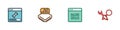 Set Loading data window, Processor with microcircuits CPU, Binary code and Debugging icon. Vector