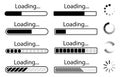 Set of loading icons, load indicator sign, waiting symbols. Vector illustration