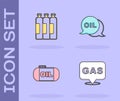 Set Location and gas station, Industrial cylinder tank, Oil storage and Word oil icon. Vector