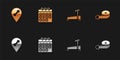 Set Location gym, Calendar fitness, Treadmill machine and Tape measure icon. Vector