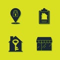 Set Location lock, Market store, House with key and contract icon. Vector