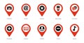 A set of 10 Location Pointer icons as camera, email, delete