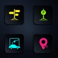 Set Location, Road traffic sign, City map navigation and Parking. Black square button. Vector