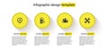 Set Location service, Blender, Video camera and Crossed wrenchs. Business infographic template. Vector