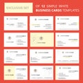 Set of 12 Location setting Creative Busienss Card Template. Editable Creative logo and Visiting card background