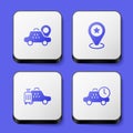 Set Location taxi car, with star, Taxi and waiting time icon. White square button. Vector