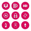 Set Lock with bitcoin, Phone mobile and cryptocurrency Bitcoin, Cryptocurrency Ethereum ETH, key, USB flash drive